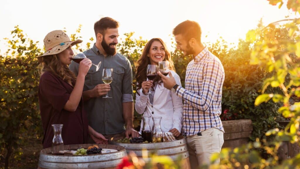 couples wine tasting.