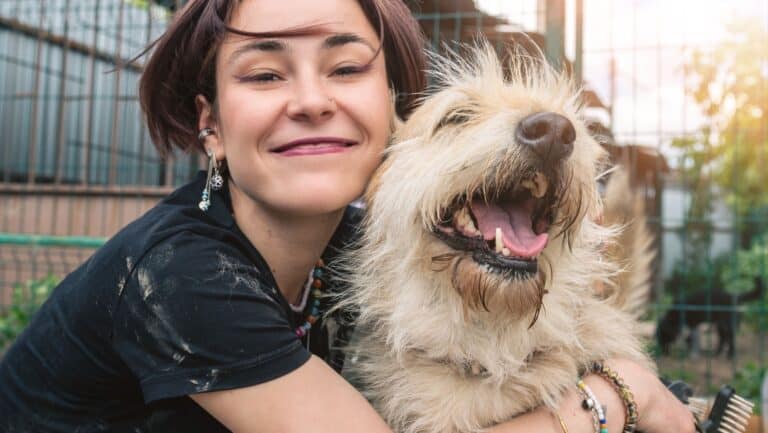 woman and dog.