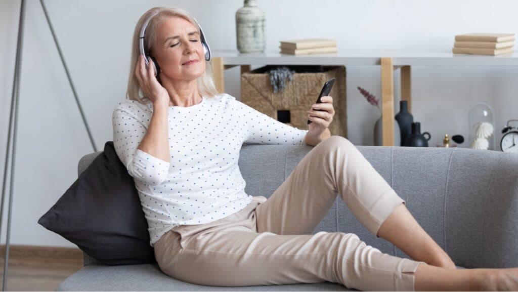 woman using app for relaxing.