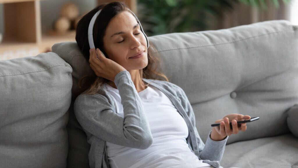 woman using app to relax.