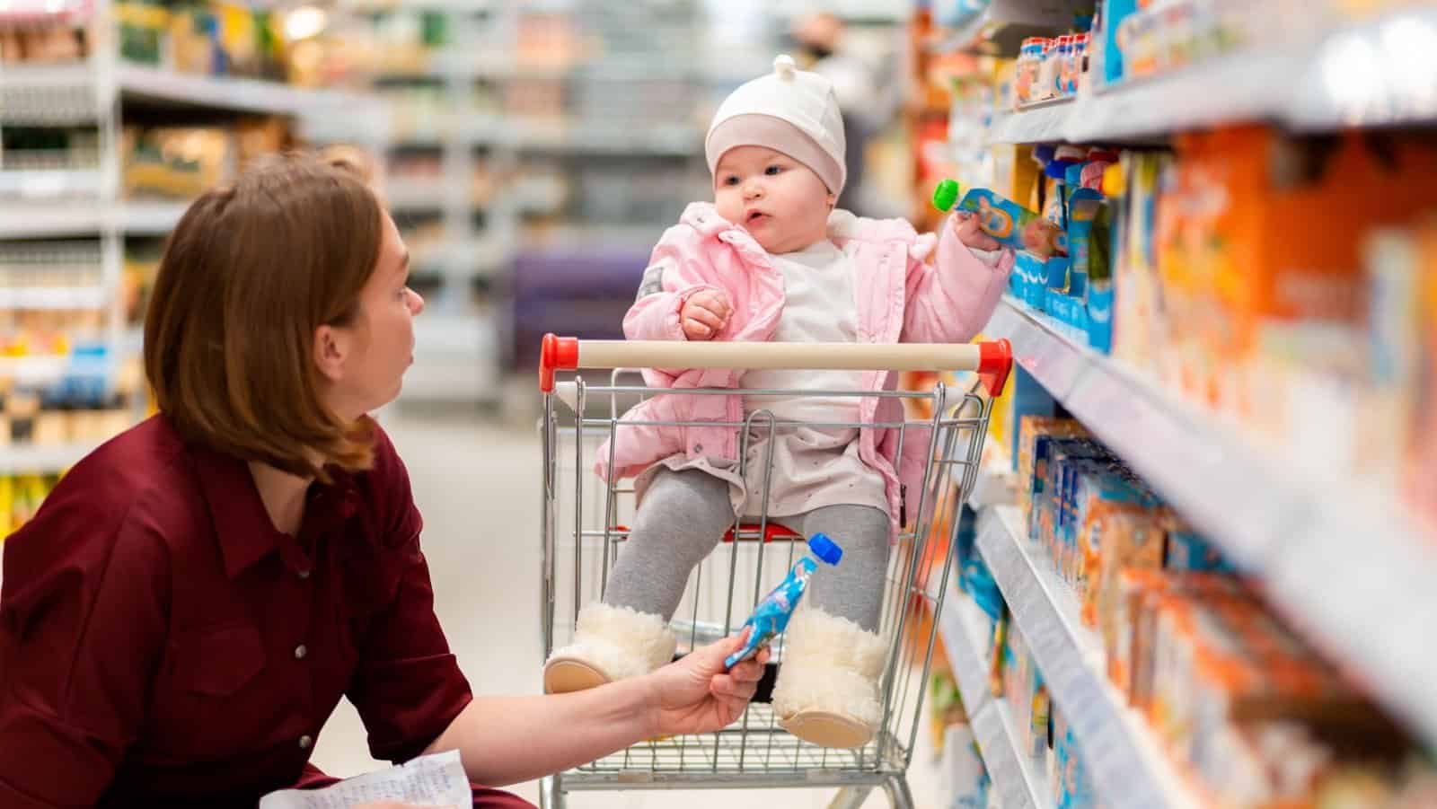 shopping for baby food. Shopping.