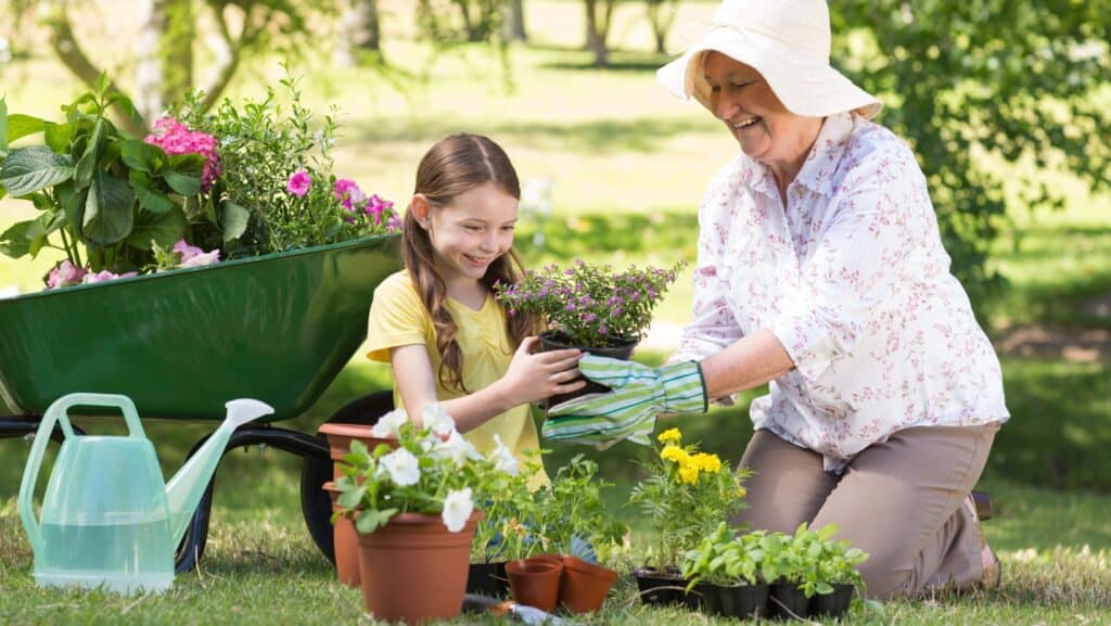 Grandmother and granddaughter.