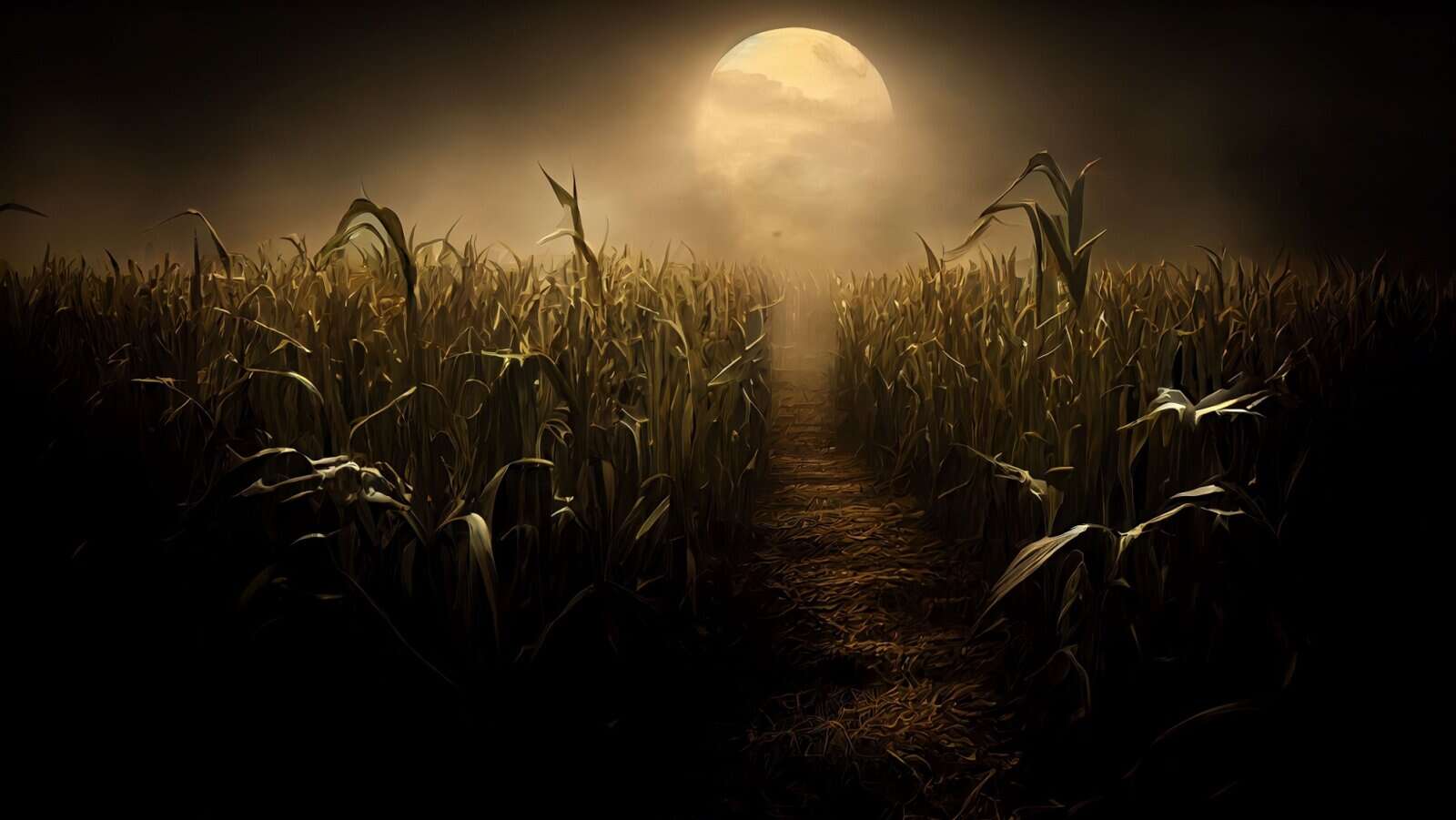 Moon. corn field.