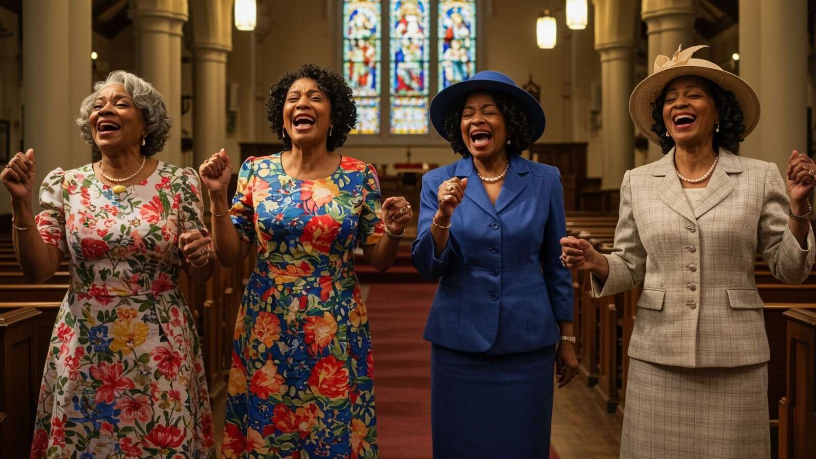 women dressed for church.