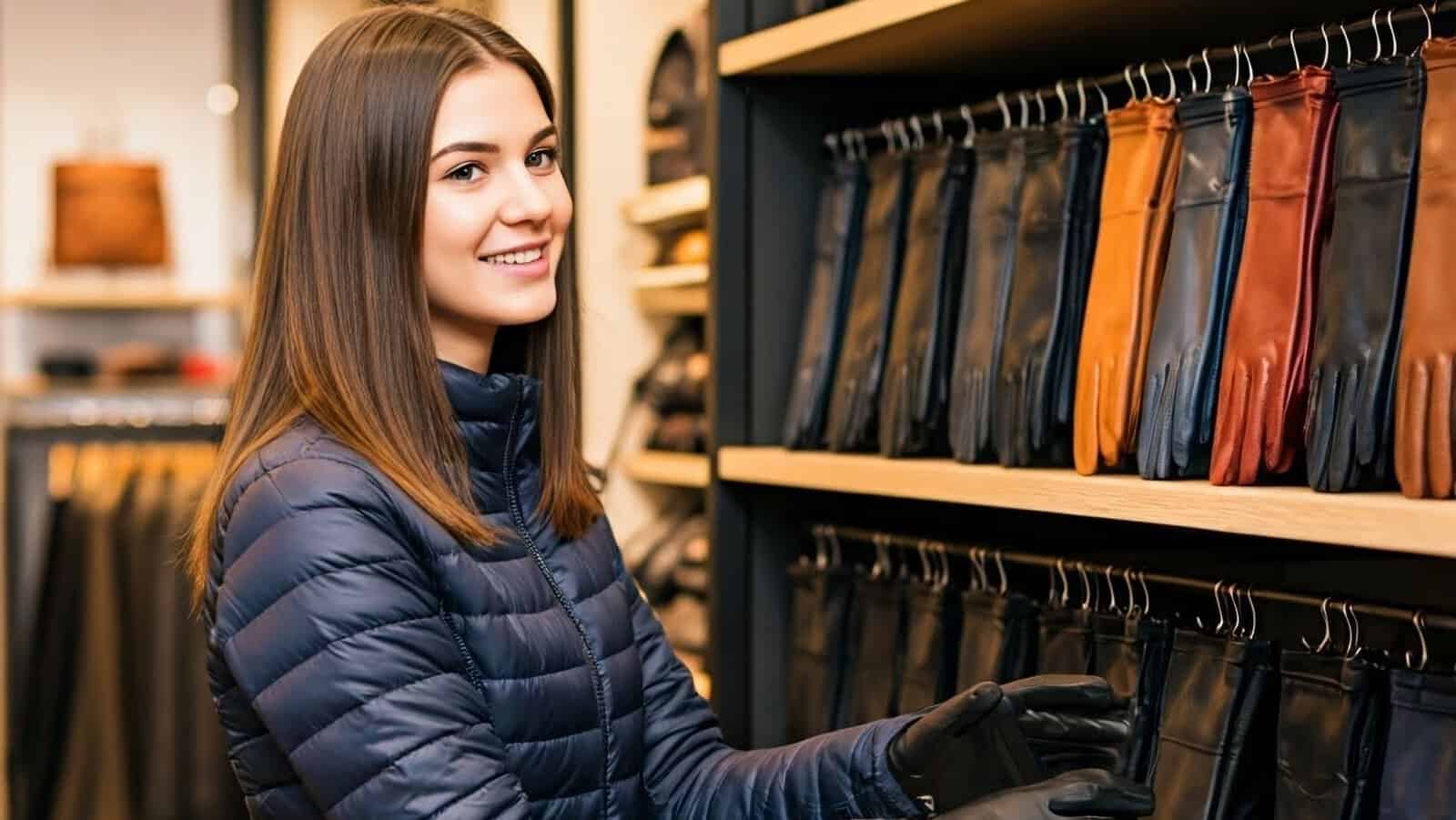 women shopping for gloves.