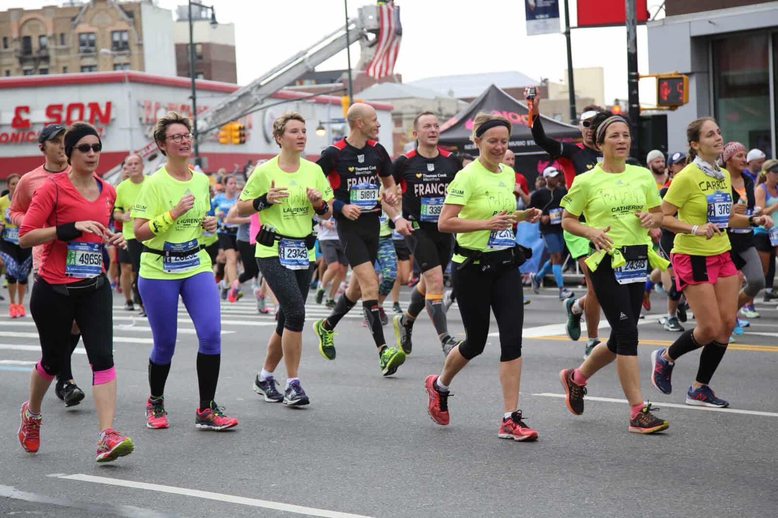 NEW YORK - NOVEMBER 1, 2015: New York City Marathon runners traverse 26.2 miles through all five NYC boroughs to the finish line in Central Park, Manhattan