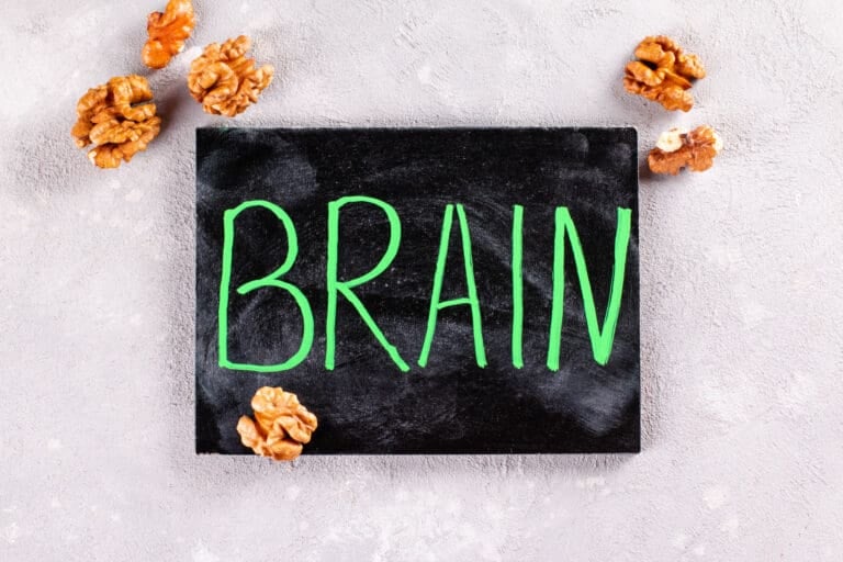 Healthy food for brain. Walnut, peeled walnut. Top view