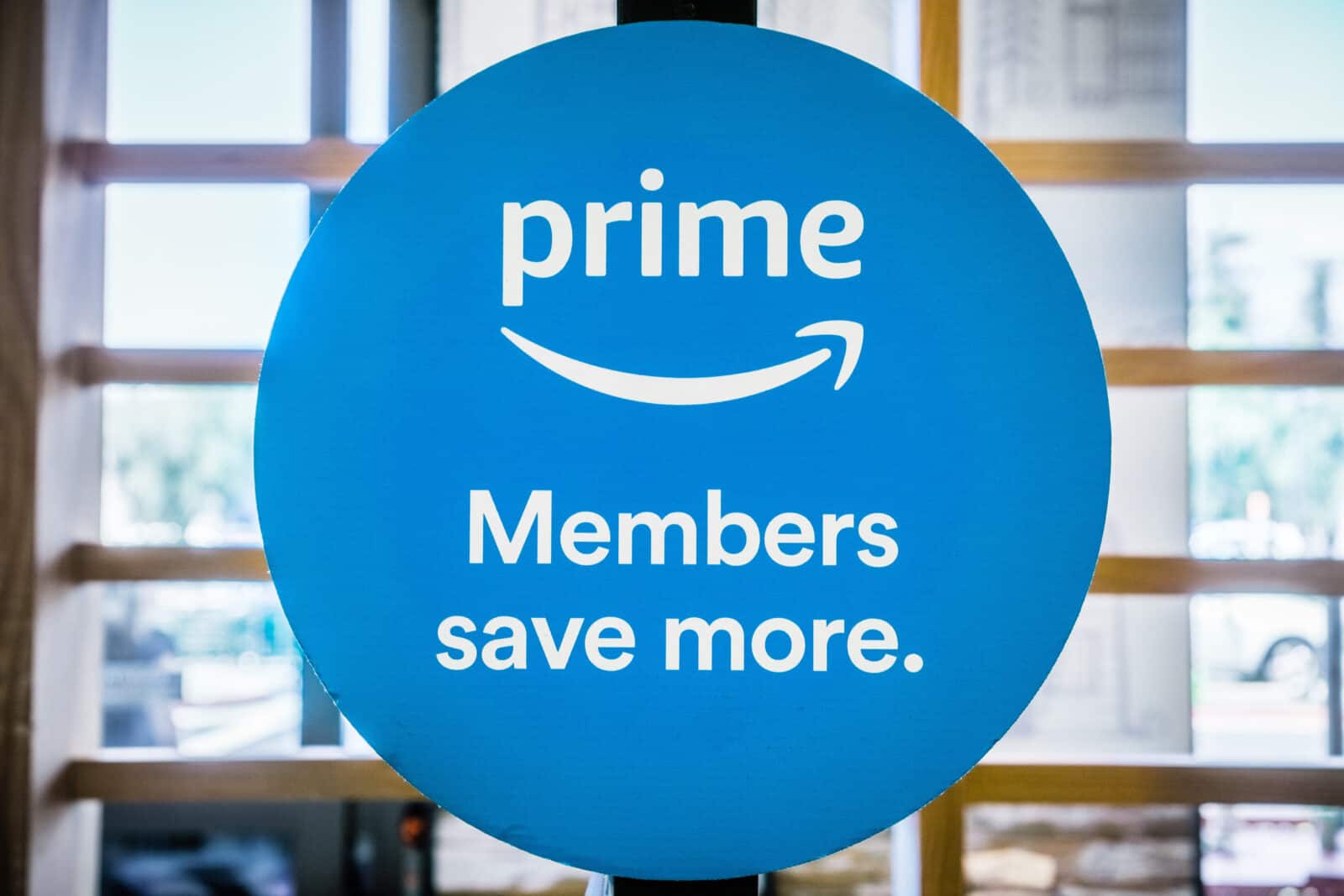 Santa Clara / CA / USA - Amazon Prime Members save more sign displayed in a Whole Foods store in south San Francisco bay area