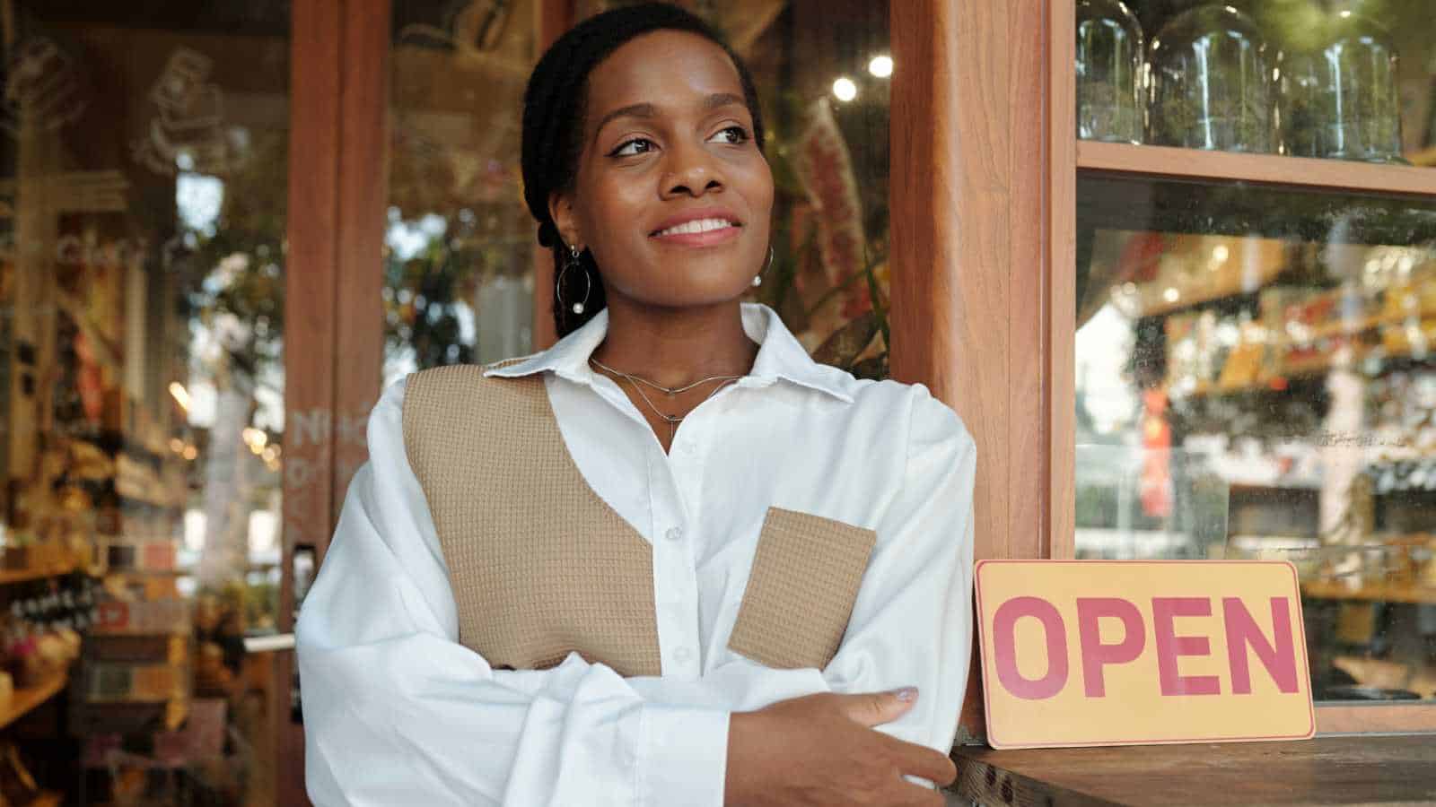 Woman Opening Her Business For The Day