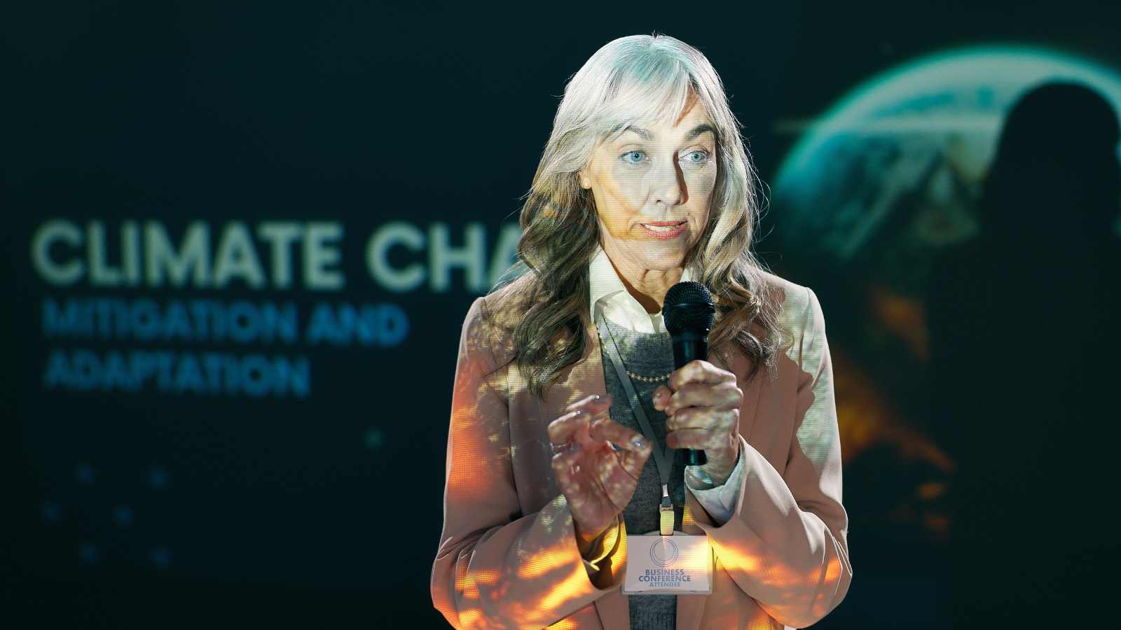 Woman giving speech on Climate Change