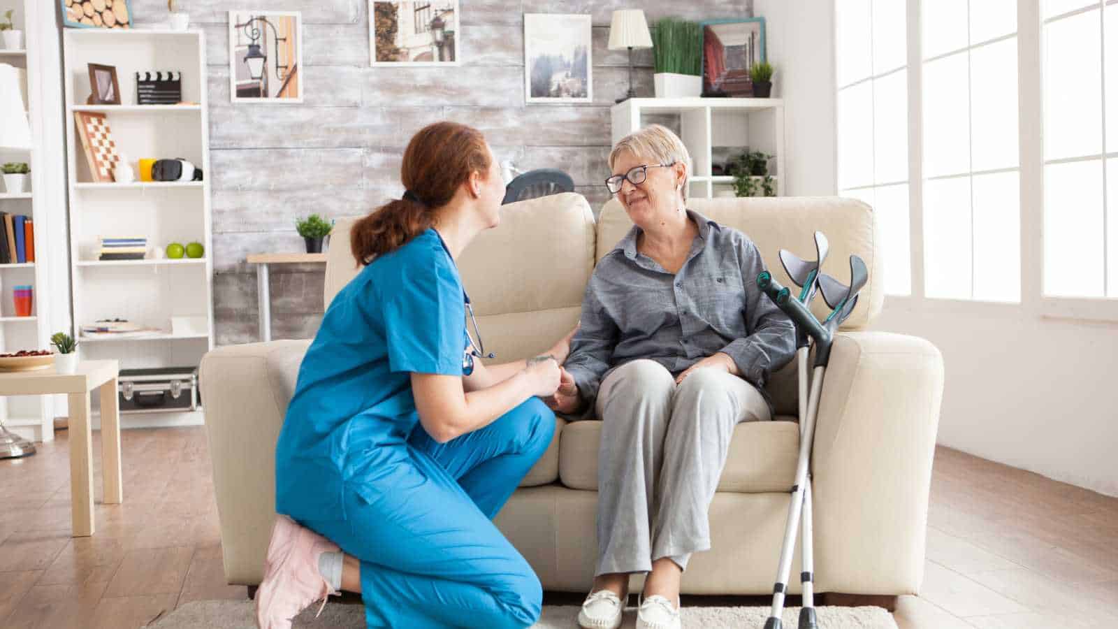 Retired woman receiving caregiving