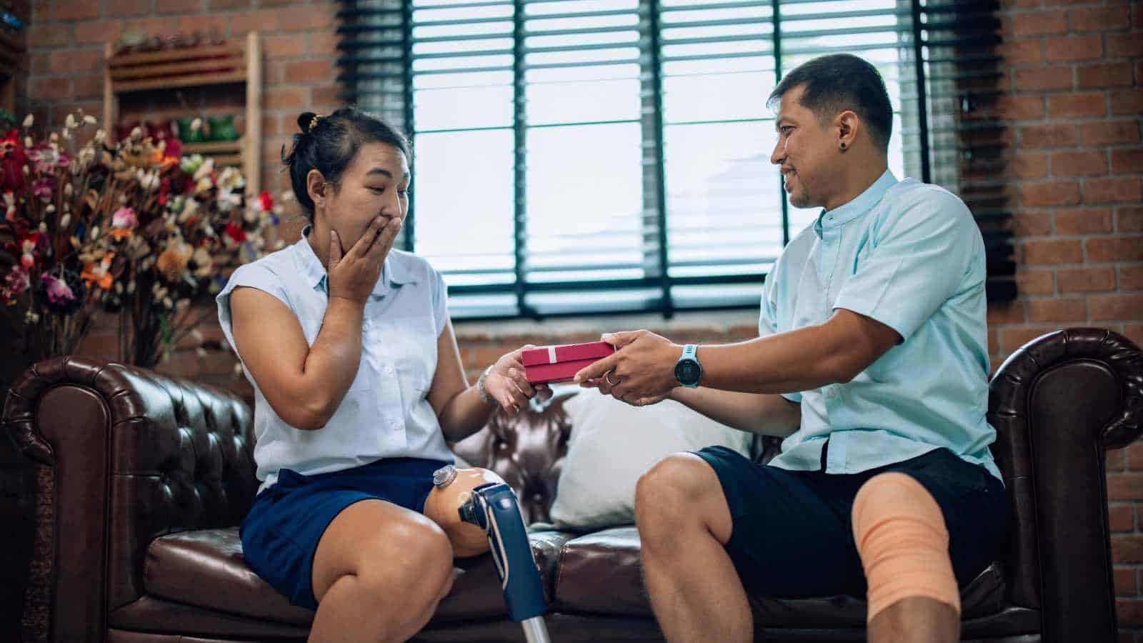 Man gifting partner