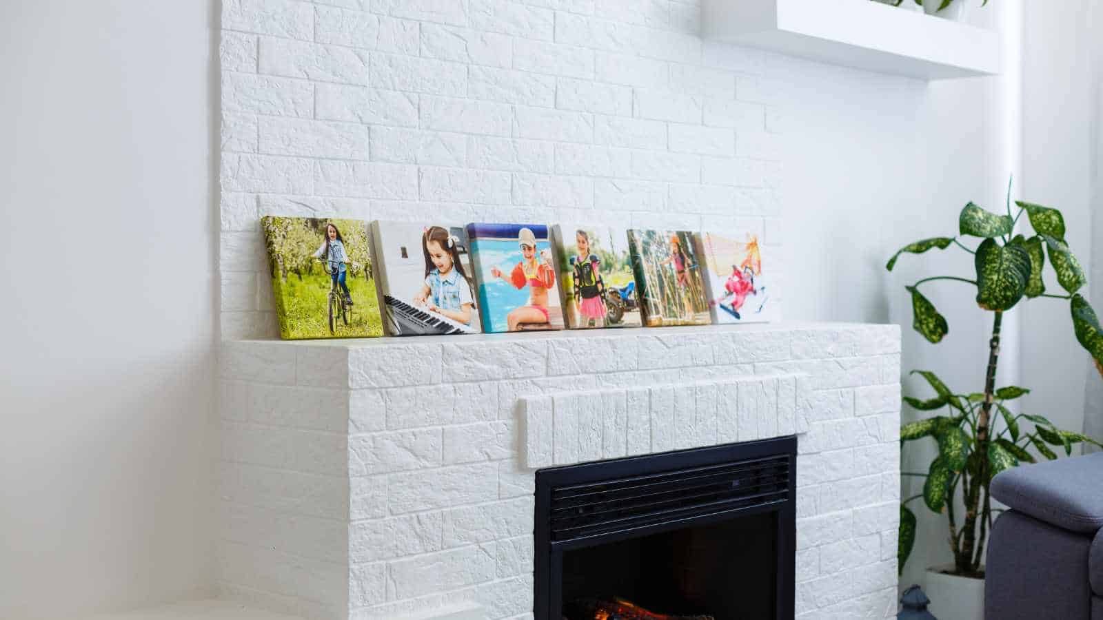 Family photos on wall leading the decor