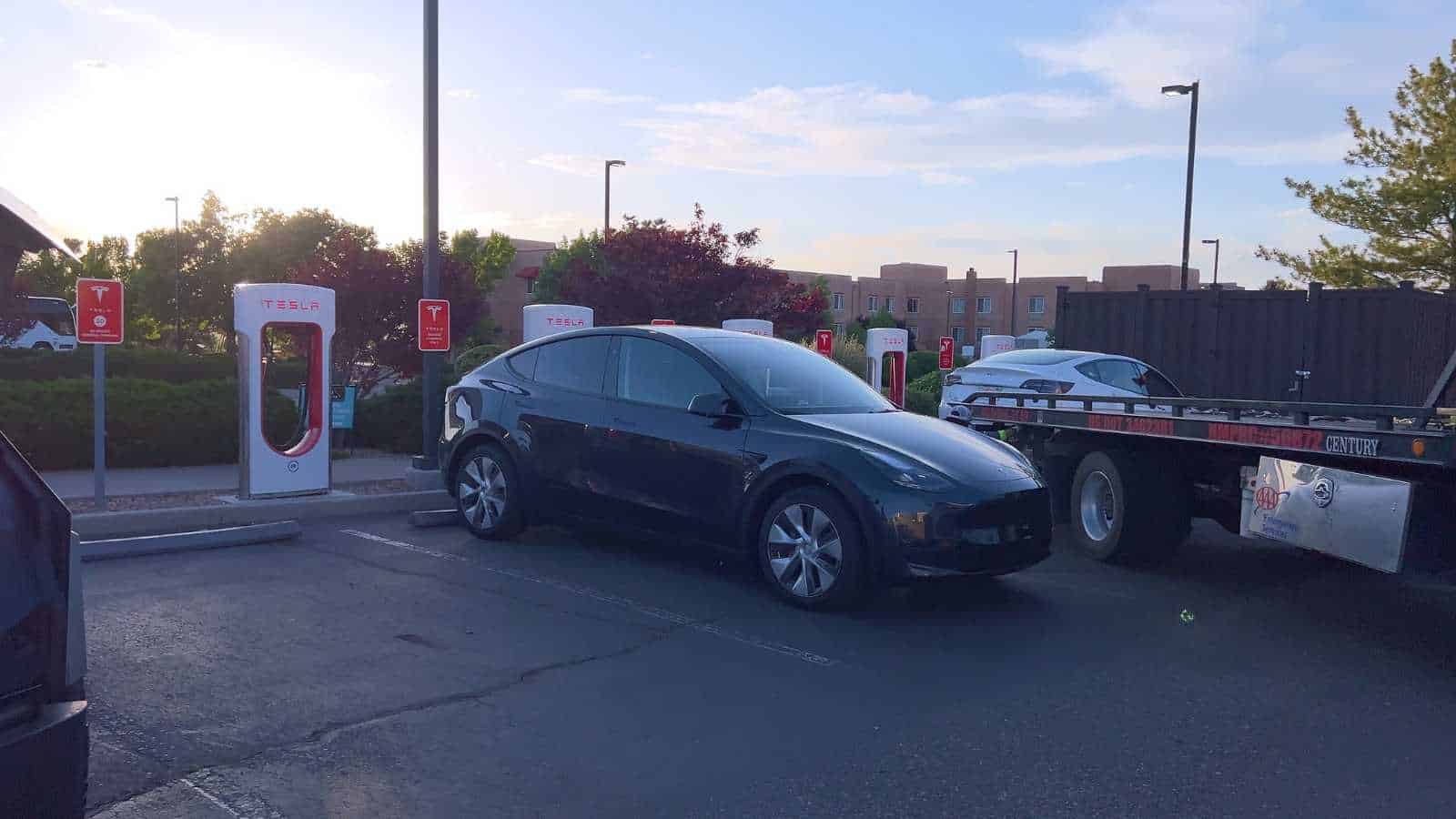 An EV being towed