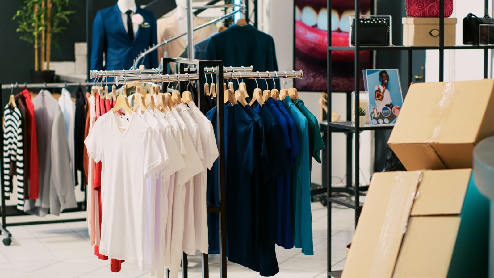 Clothes at a clothing store
