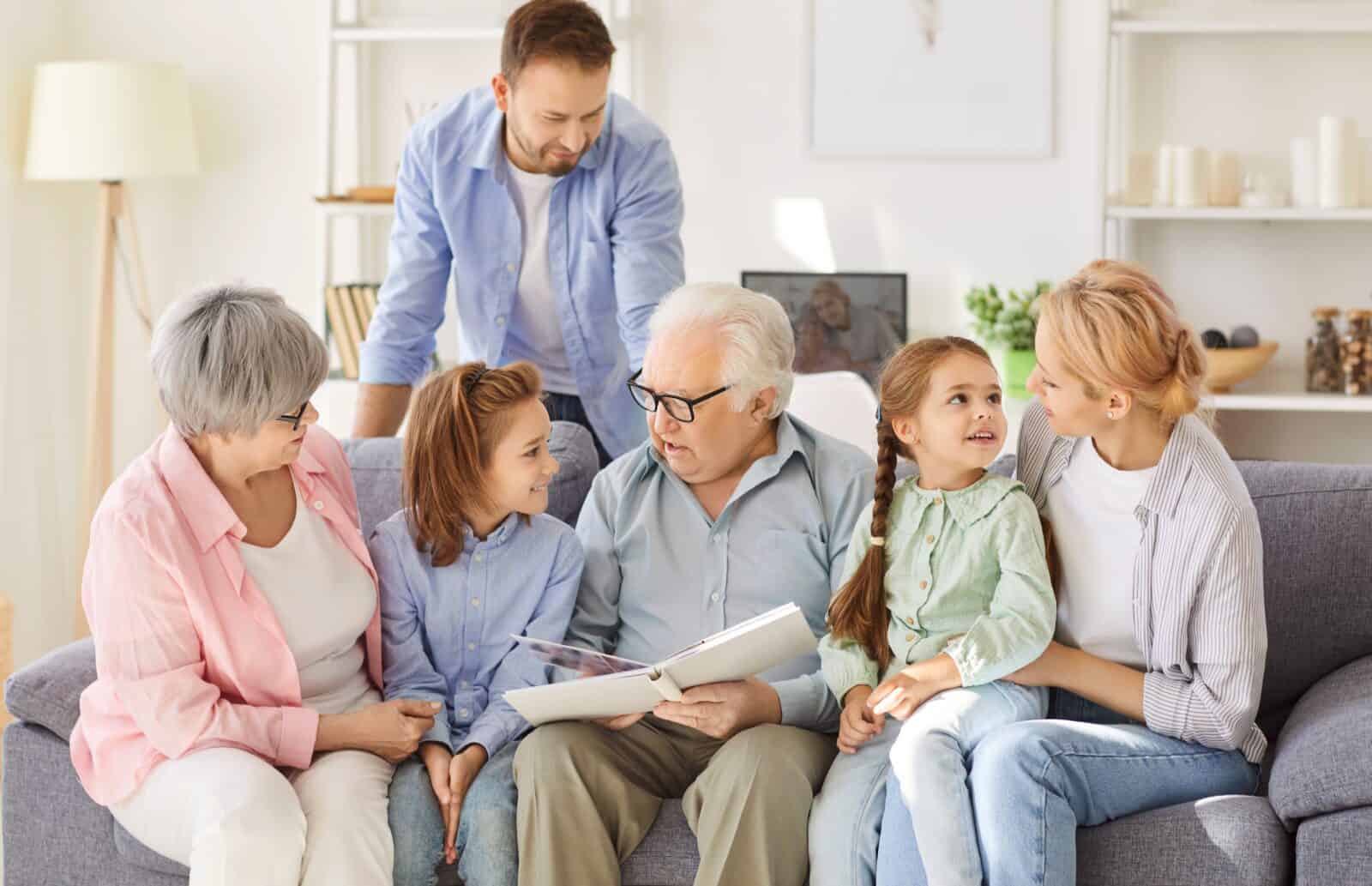 Elderly couple with their grandkids