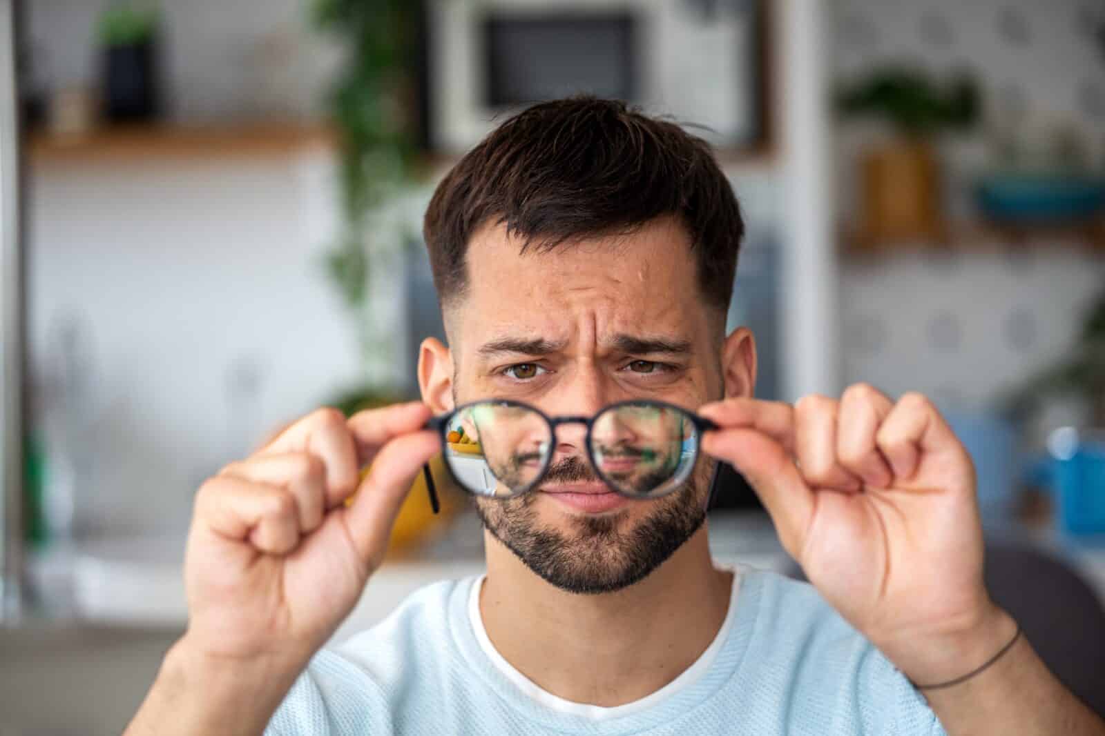 Man suffering from refractive eye errors