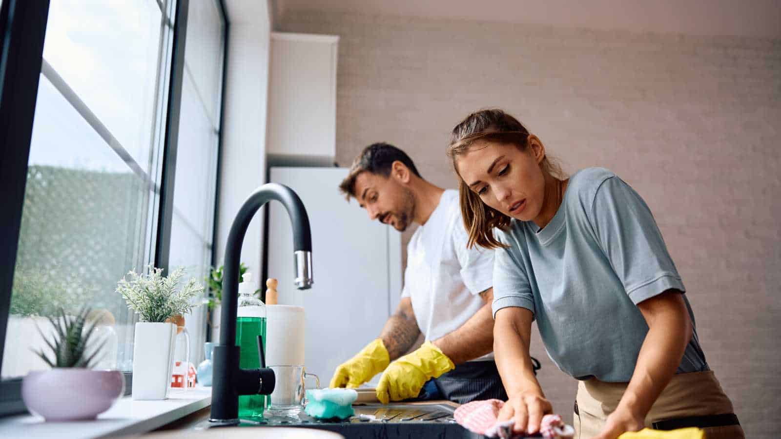 couple doing chores together