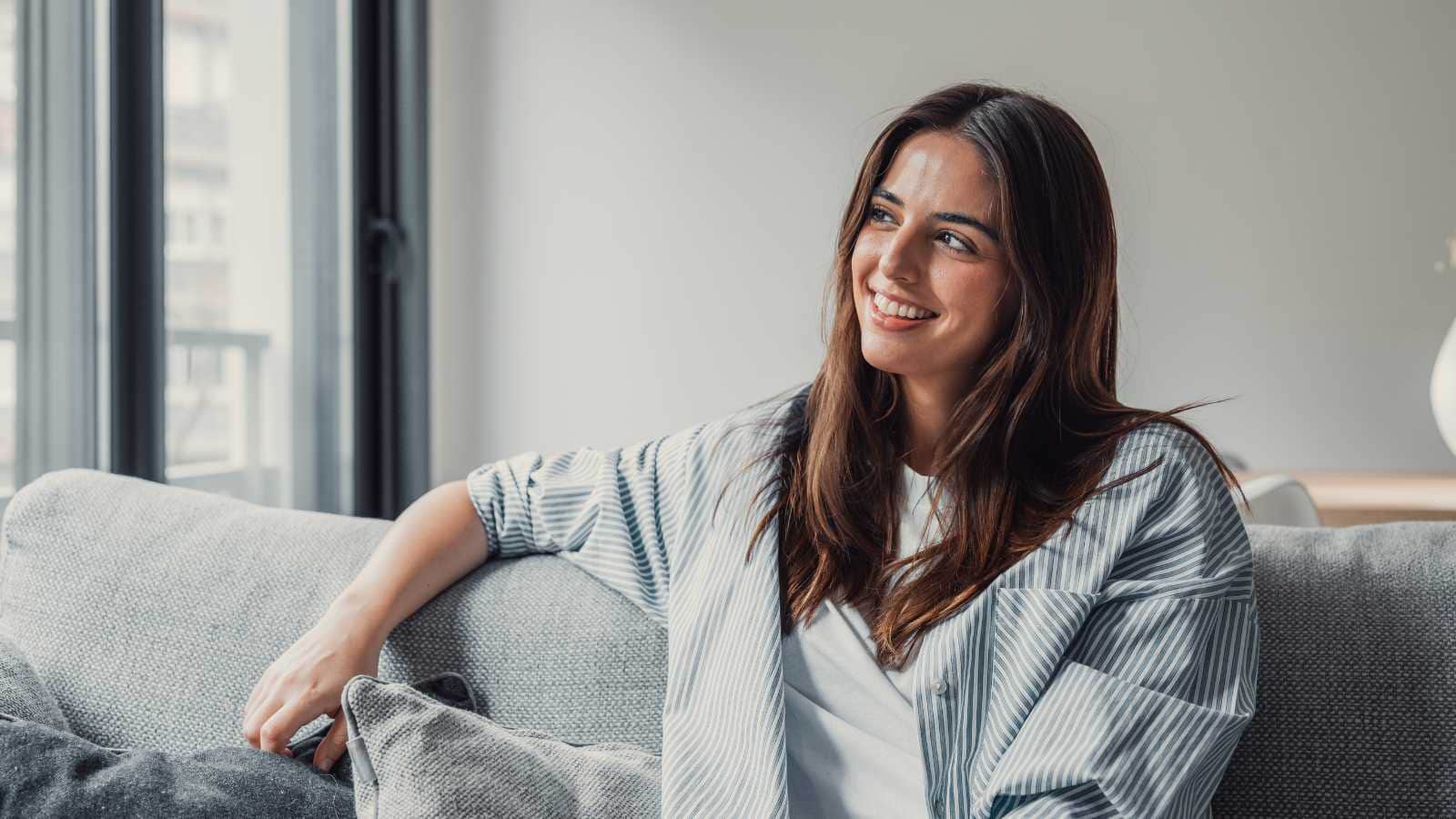 happy thoughtful woman