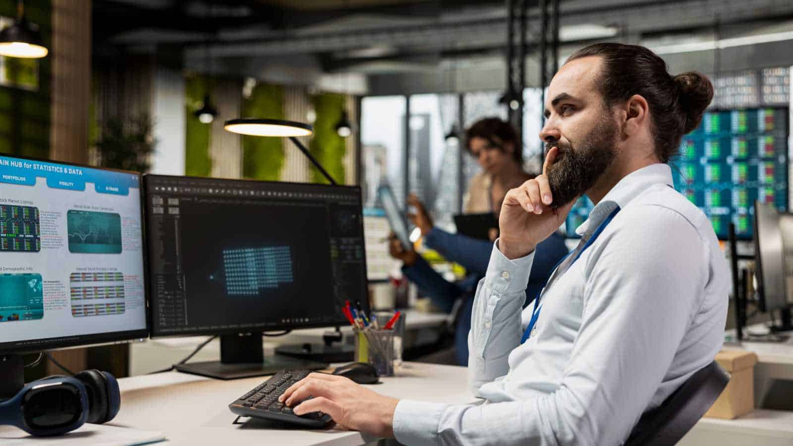 man deep in thought at work