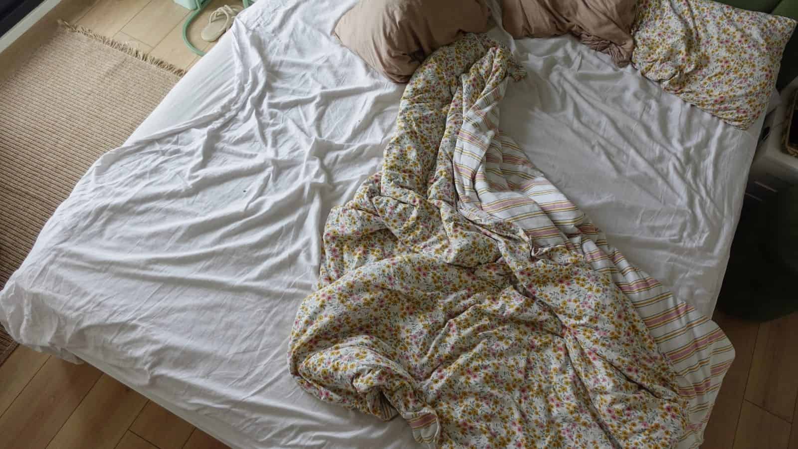 messy unmade bed